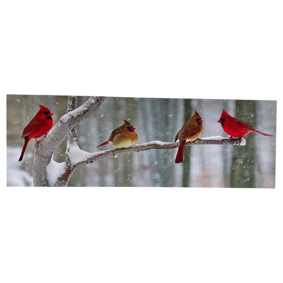LED Lighted Cardinals Snowy Branch Canvas Wall Picture - Picture 1 of 13